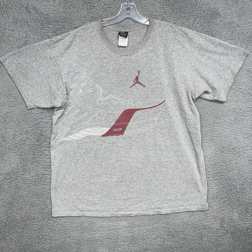 VTG Air Jordan T Shirt Men's Size L Heather Grey Sneakers 2-Side #23 Jumpman Tee